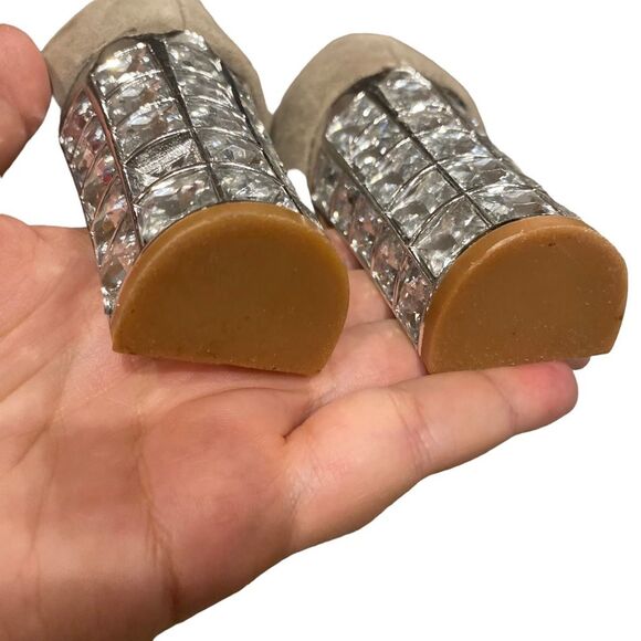 Dune London Bindy Crystal Block Heel Beige Grey Suede Leather Size 10 - Picture 7 of 10